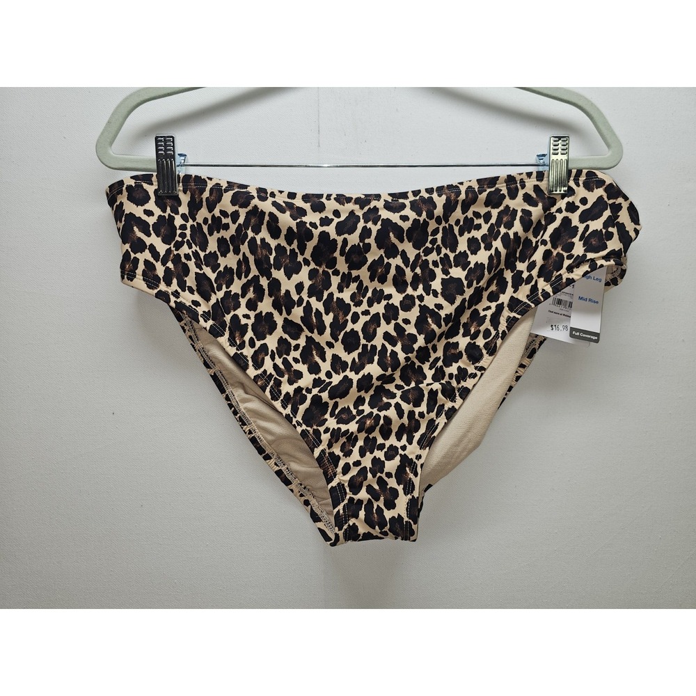 Time and Tru Leopard Print Bikini‎ Bottoms NWT Mid Rise High Leg 1X 16W-18W